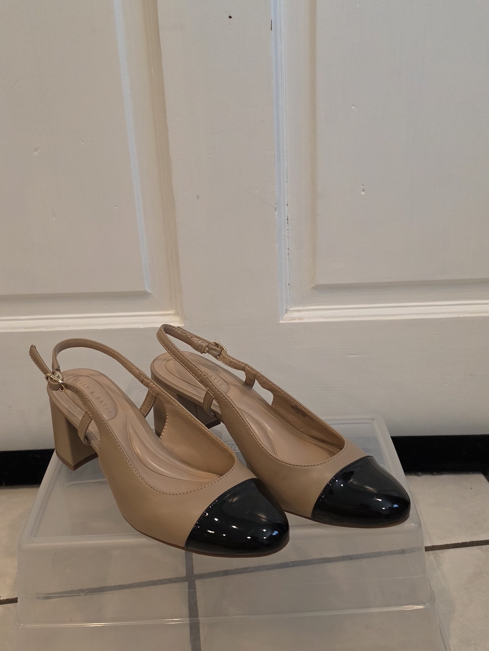 Kelly & Katie Two-Tone Slingback Pumps in Beige and Black
